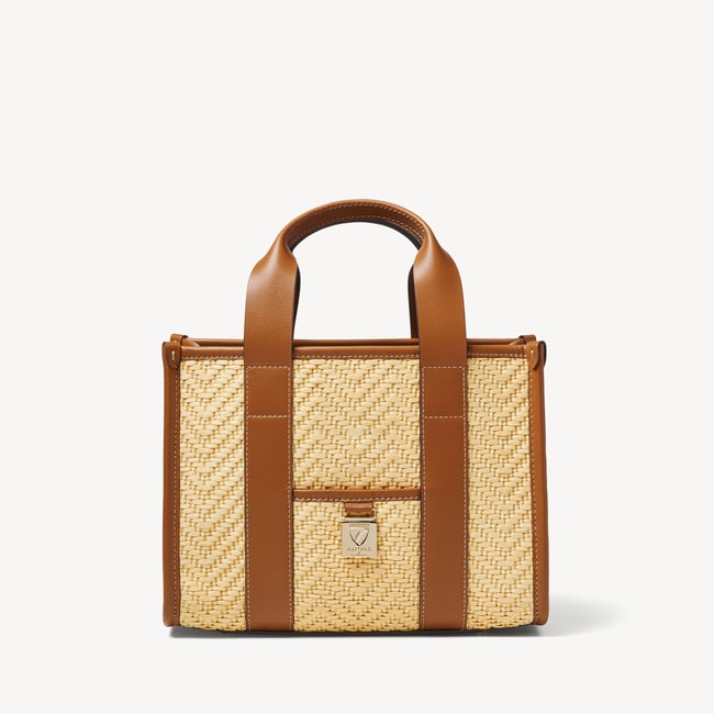 Mini Henley Tote Natural Chevron Raffia & Smooth Tan
