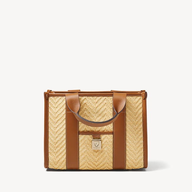 Mini Henley Tote Natural Chevron Raffia & Smooth Tan