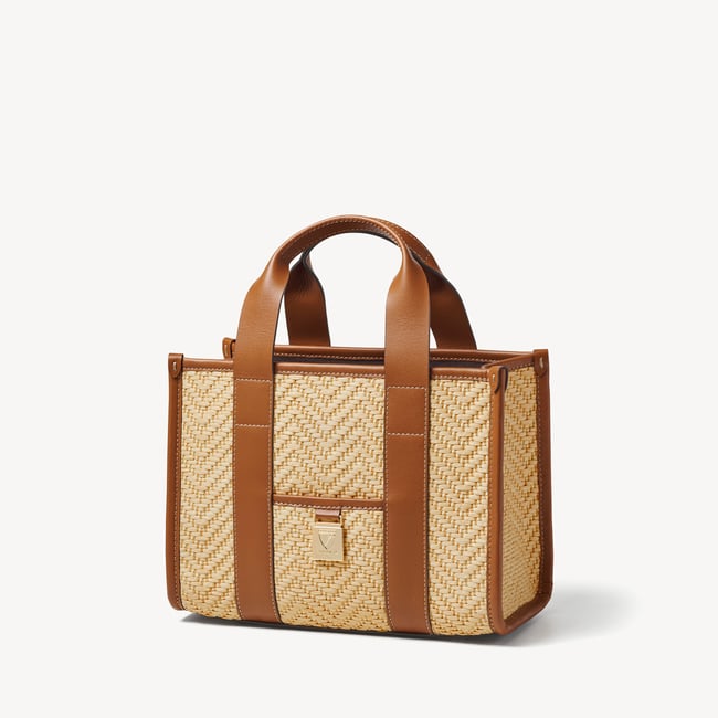 Mini Henley Tote Natural Chevron Raffia & Smooth Tan