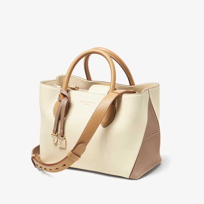 Midi London Tote Soft Taupe & Ivory Pebble