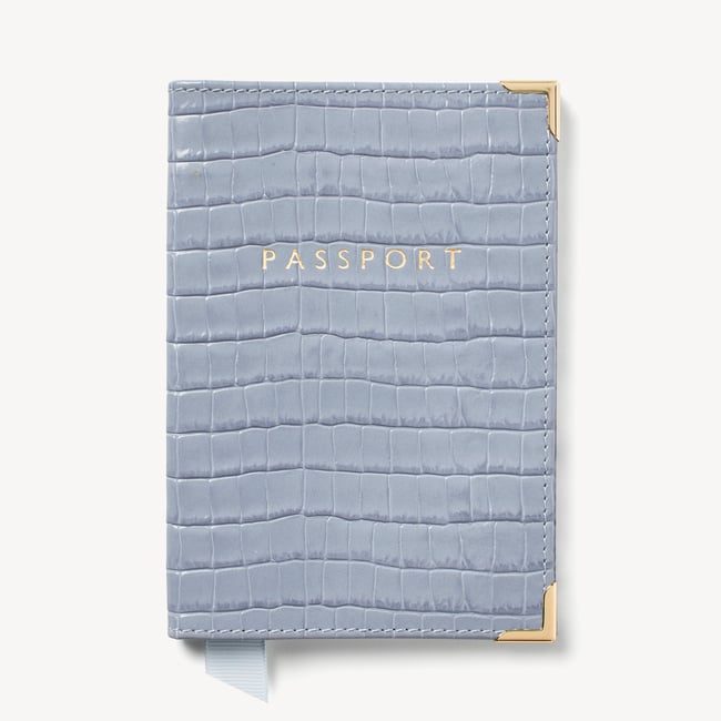 Passport Cover Deep Shine Sky Blue Small Croc