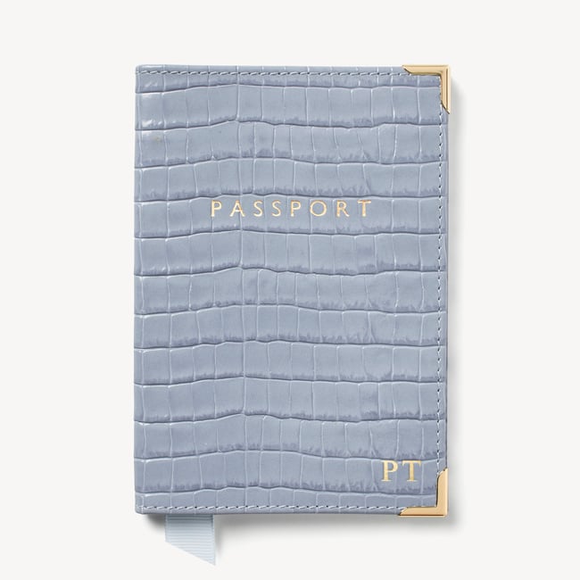 Passport Cover Deep Shine Sky Blue Small Croc
