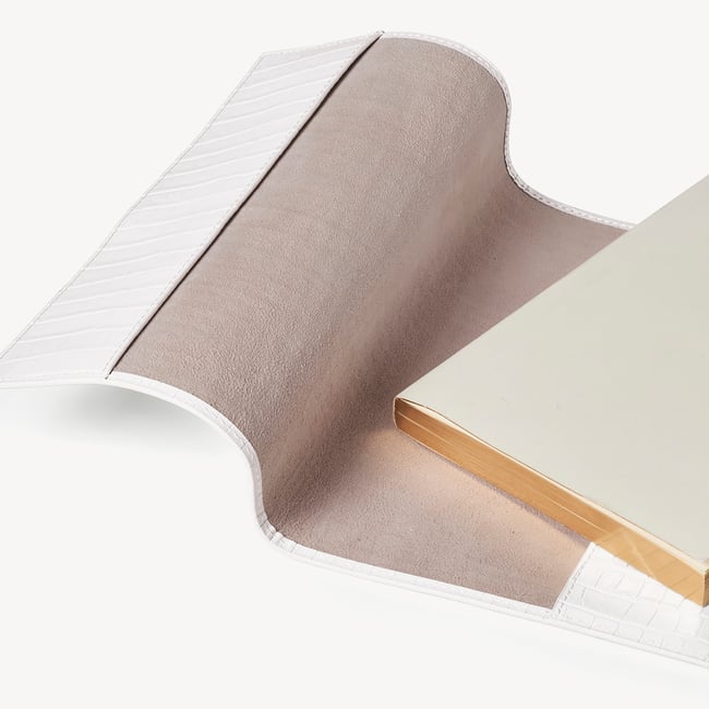 A5 Refillable Luxury Journal Deep Shine Chalk White Small Croc with Soft Suede Lining