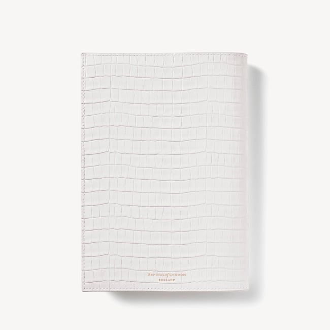 A5 Refillable Luxury Journal Deep Shine Chalk White Small Croc with Soft Suede Lining