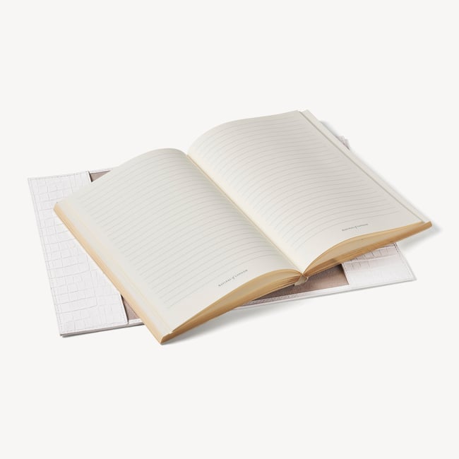 A5 Refillable Luxury Journal Deep Shine Chalk White Small Croc with Soft Suede Lining