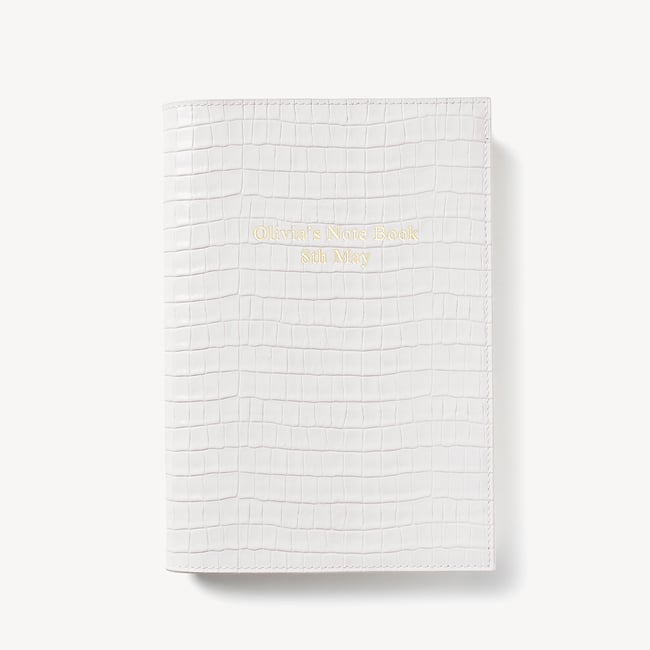 A5 Refillable Luxury Journal Deep Shine Chalk White Small Croc with Soft Suede Lining