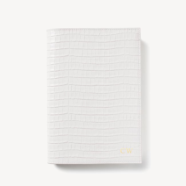 A5 Refillable Luxury Journal Deep Shine Chalk White Small Croc with Soft Suede Lining