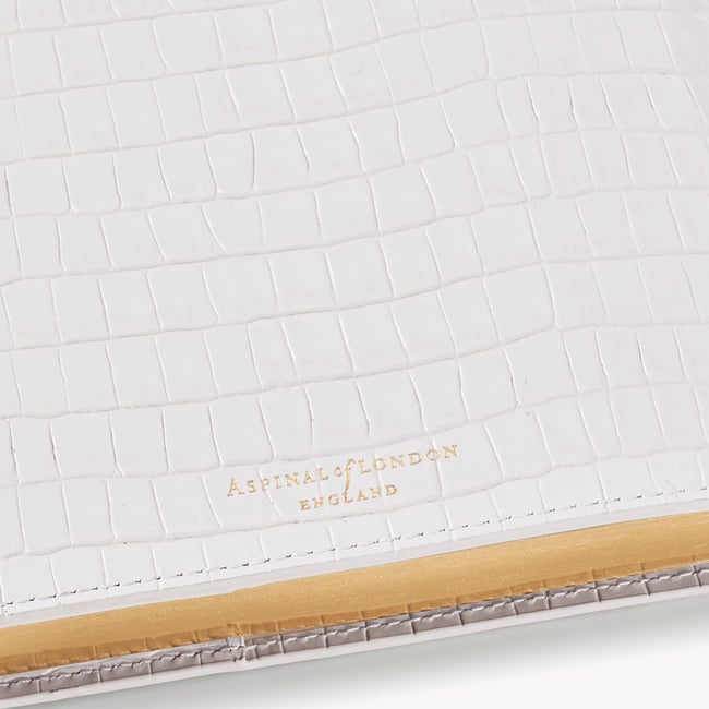 A5 Refillable Luxury Journal Deep Shine Chalk White Small Croc with Soft Suede Lining