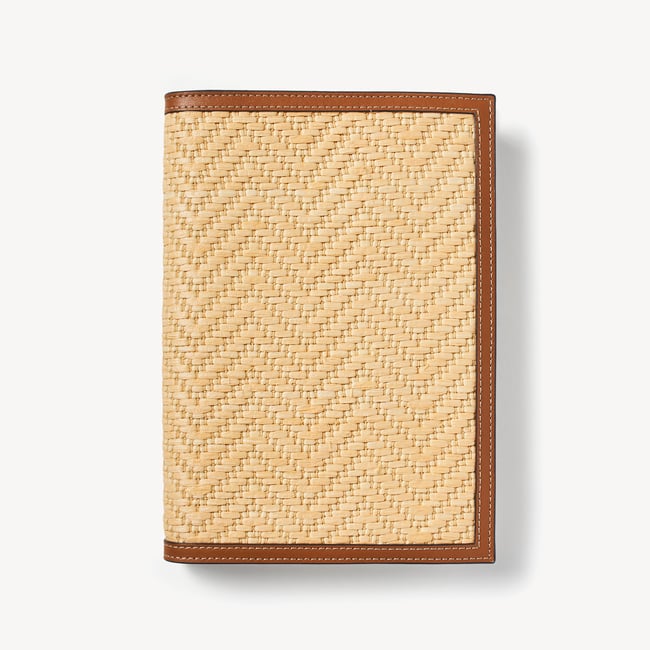 A5 Refillable Luxury Journal Natural Raffia & Smooth Tan