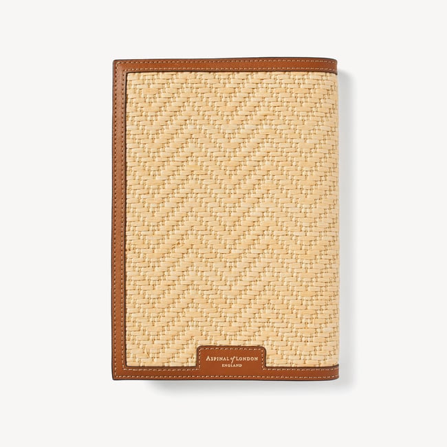 A5 Refillable Luxury Journal Natural Raffia & Smooth Tan