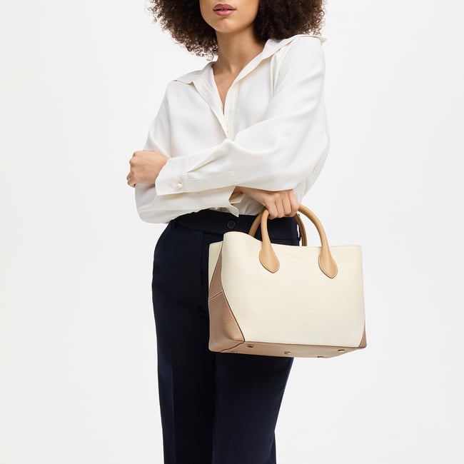 Midi London Tote Soft Taupe & Ivory Pebble