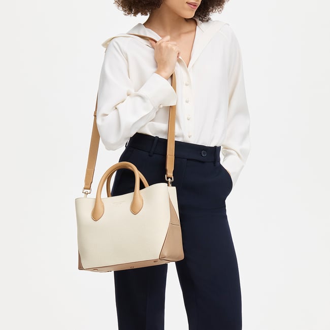 Midi London Tote Soft Taupe & Ivory Pebble