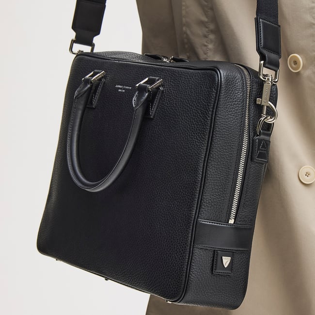 Mount Street Laptop Briefcase Black Pebble