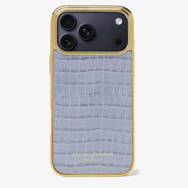 iPhone 17 Pro Max Case Deep Shine Sky Blue Small Croc
