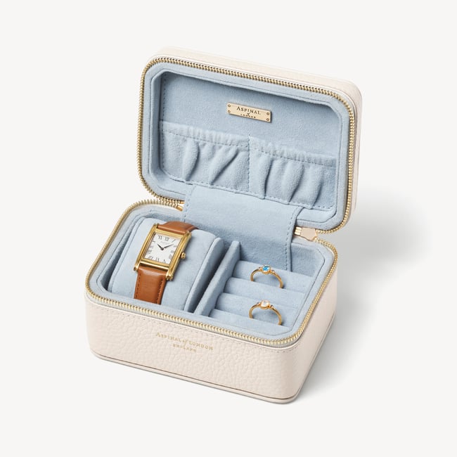 Travel Watch & Ring Box Ivory Pebble