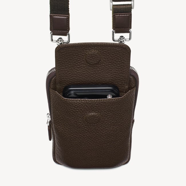 Reporter Crossbody Phone Bag Chocolate Pebble