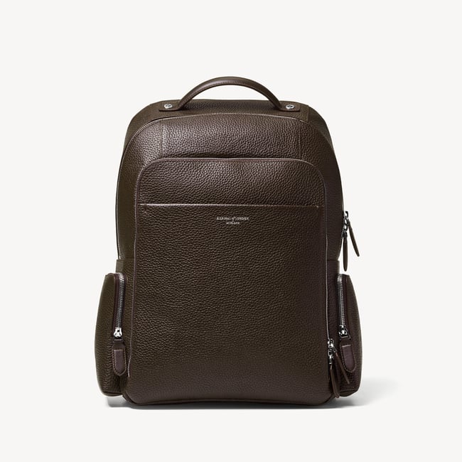 Zipped Leather Backpack Chocolate Pebble