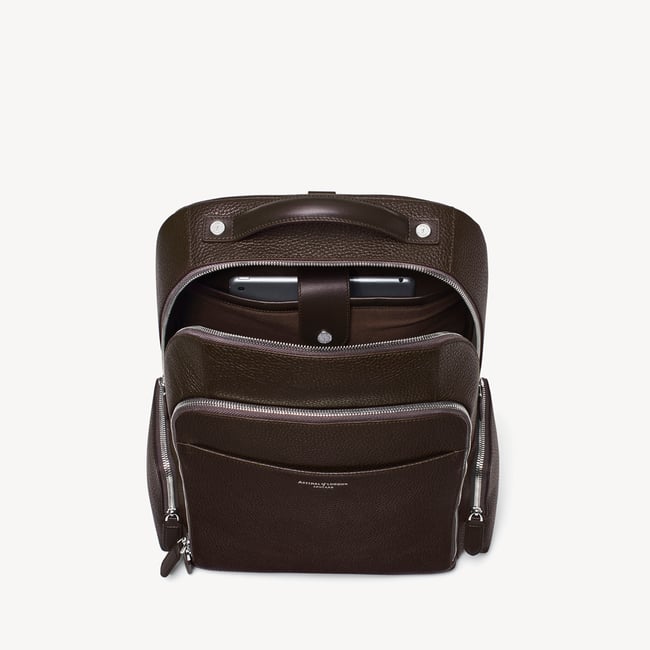Zipped Leather Backpack Chocolate Pebble