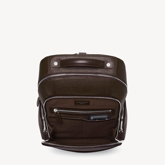 Zipped Leather Backpack Chocolate Pebble