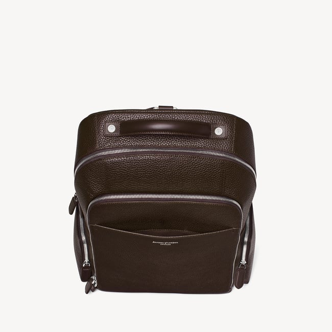 Zipped Leather Backpack Chocolate Pebble