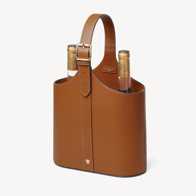 Deluxe Leather Duo Wine Bottle Carrier Smooth Tan