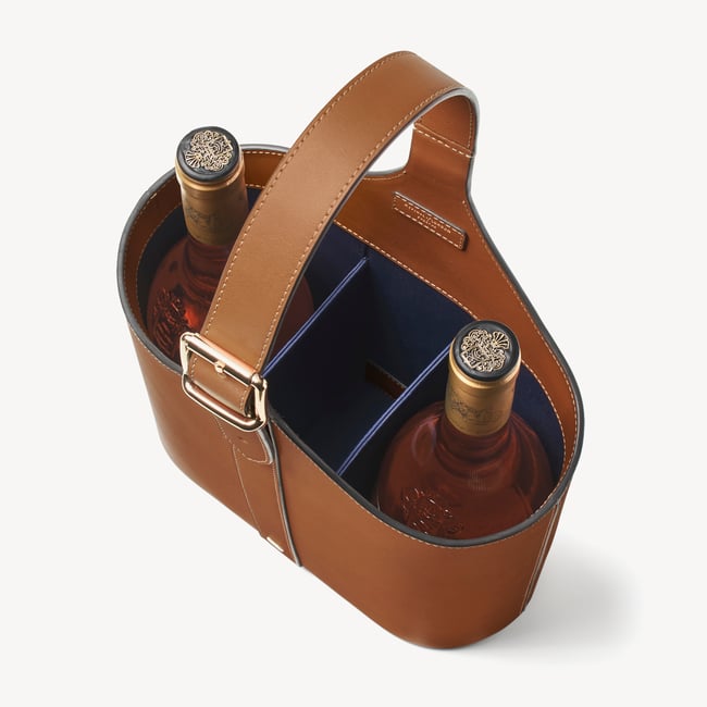 Deluxe Leather Duo Wine Bottle Carrier Smooth Tan