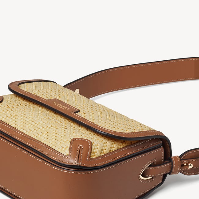 Ella Crossbody Natural Raffia & Smooth Tan