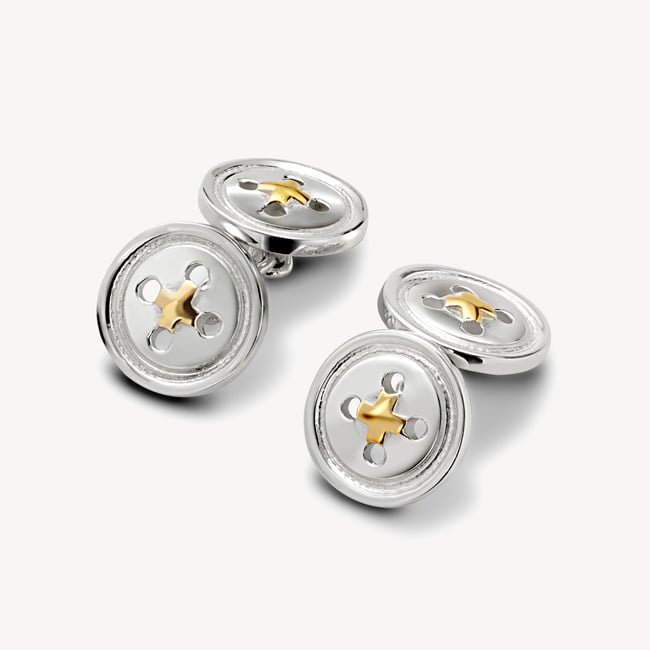 Sterling Silver & Gold Plated Buttons Cufflinks Sterling Silver 925 & Gold Plated