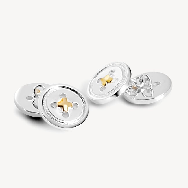 Sterling Silver & Gold Plated Buttons Cufflinks Sterling Silver 925 & Gold Plated