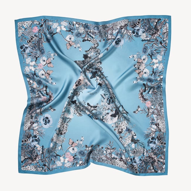Ombre 'A' Floral Silk Scarf Sky Blue Pure Silk