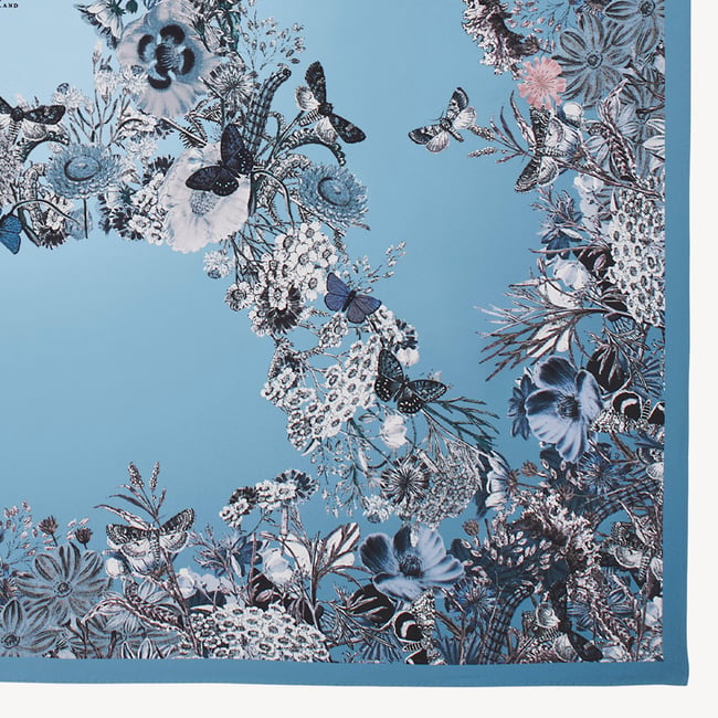 Ombre 'A' Floral Silk Scarf Sky Blue Pure Silk