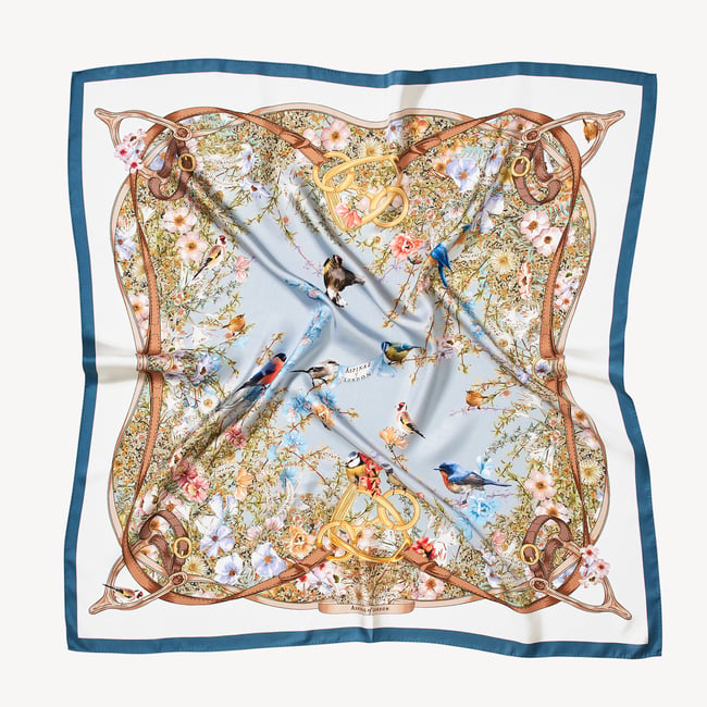 Edwardian Garden Silk Scarf Sky Blue Pure Silk