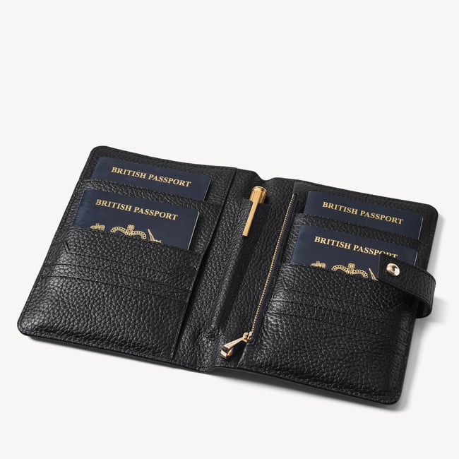 Deluxe Family Travel Wallet Black Pebble