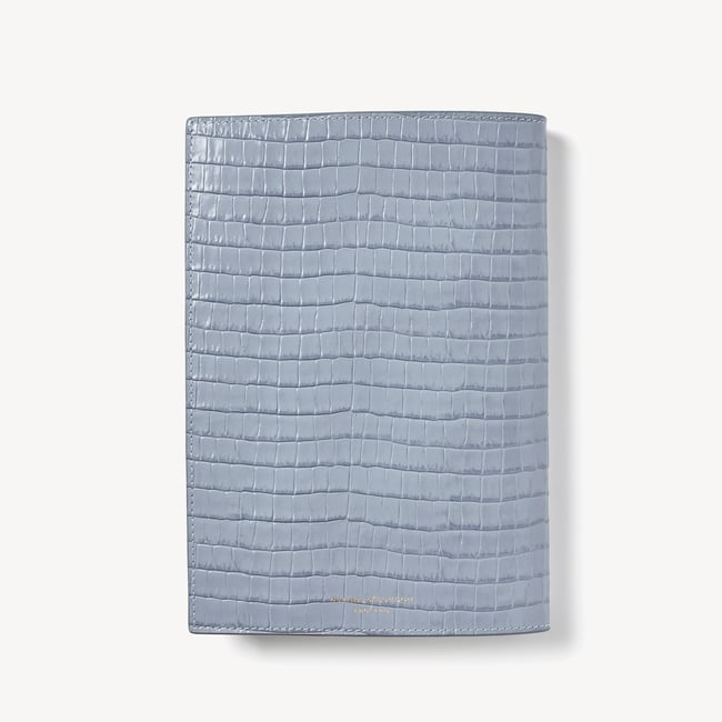 A5 Refillable Luxury Journal Deep Shine Sky Blue Small Croc with Soft Suede Lining