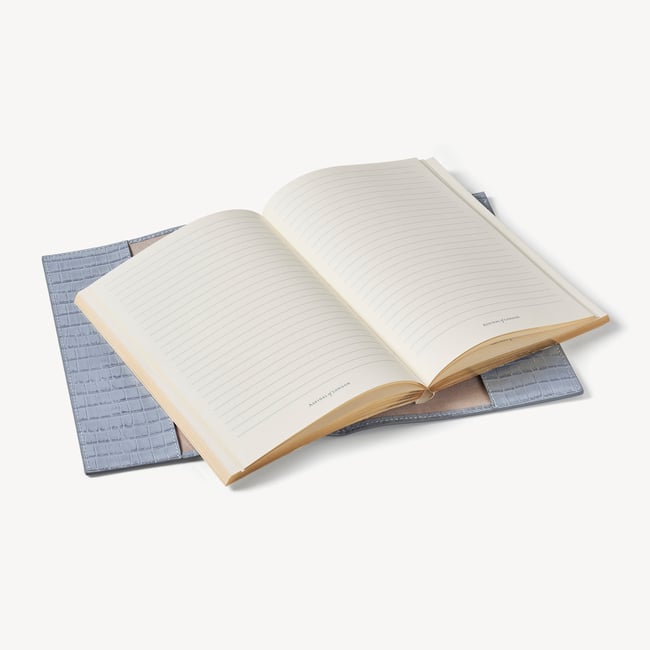 A5 Refillable Luxury Journal Deep Shine Sky Blue Small Croc with Soft Suede Lining