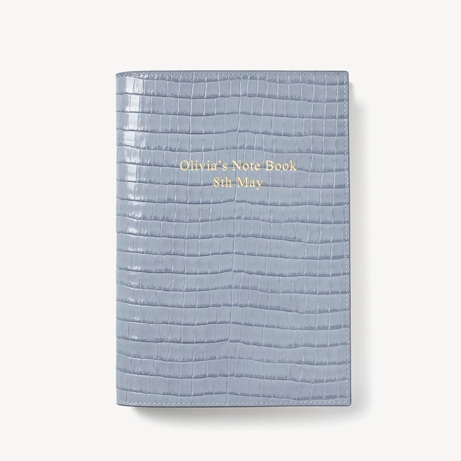 A5 Refillable Luxury Journal Deep Shine Sky Blue Small Croc with Soft Suede Lining