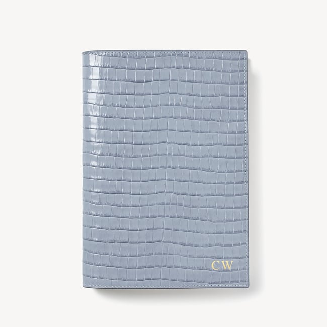 A5 Refillable Luxury Journal Deep Shine Sky Blue Small Croc with Soft Suede Lining