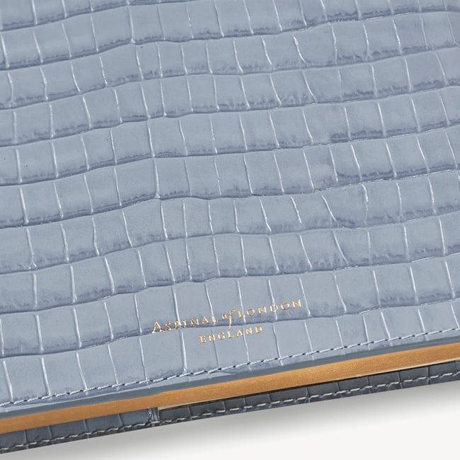 A5 Refillable Luxury Journal Deep Shine Sky Blue Small Croc with Soft Suede Lining
