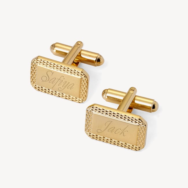 Engraved Edge Rectangular Personalised Cufflinks Gold Plated