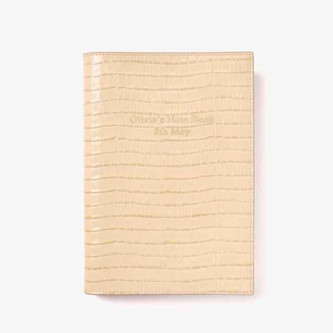 A5 Refillable Luxury Journal Deep Shine Buttermilk Small Croc with Soft Suede Lining