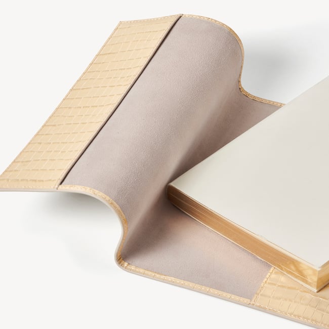 A5 Refillable Luxury Journal Deep Shine Buttermilk Small Croc with Soft Suede Lining