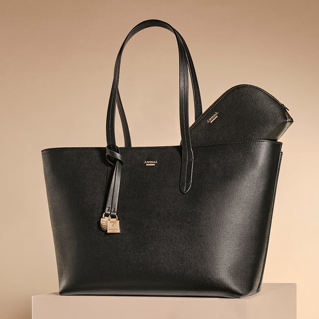 Zipped East West Tote with Shield Charm Black Soft Saffiano