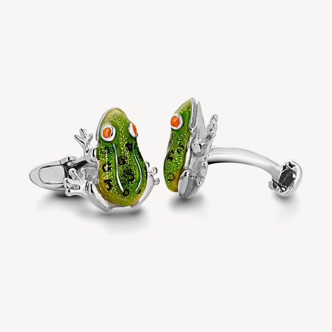 Sterling Silver & Enamel Animal Cufflinks Sterling Silver 925 & Enamel Frog