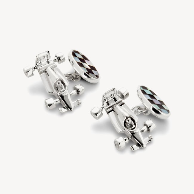 Sterling Silver Racing Chequered Flag Cufflinks Mother of Pearl & Onyx set in Sterling Silver 925