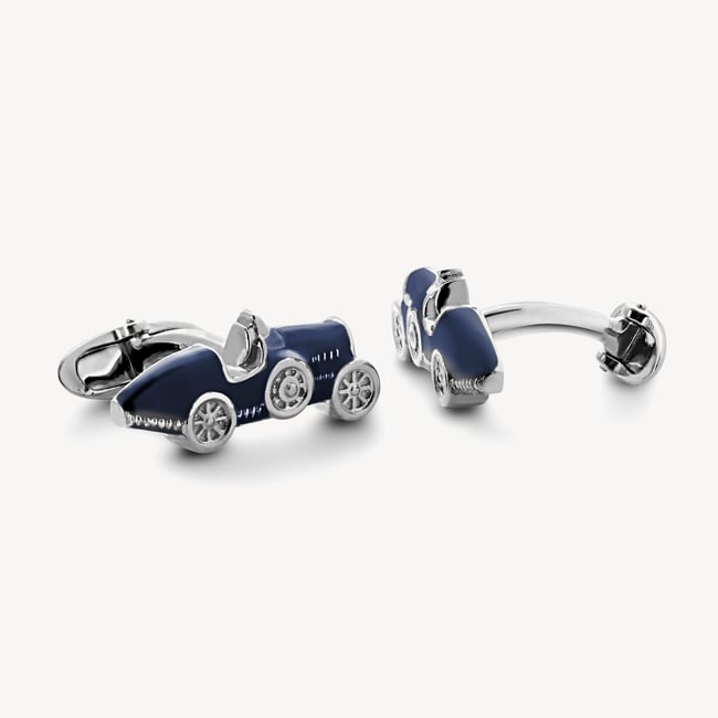Sterling Silver Classic Car Cufflinks Blue Enamel & Sterling Silver 925