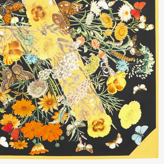 Botanical 'A' Silk Scarf Black & Gold Pure Silk