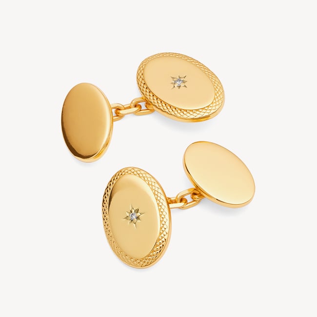 Diamond Faceted Oval Cufflinks 0.03ct Diamonds