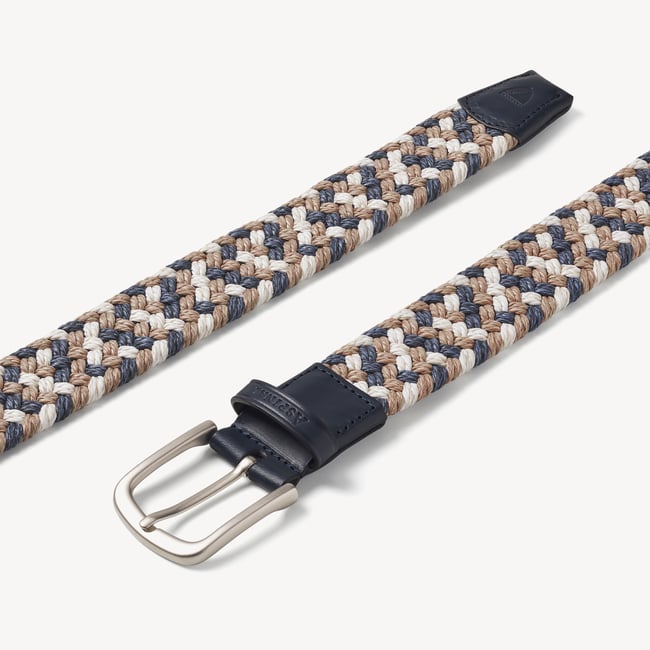 Men's Stretch Woven Belt Natural, Ivory & Navy