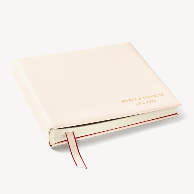 14-inch Wedding Photo Album Ivory Grain with Red Moire Silk Lining