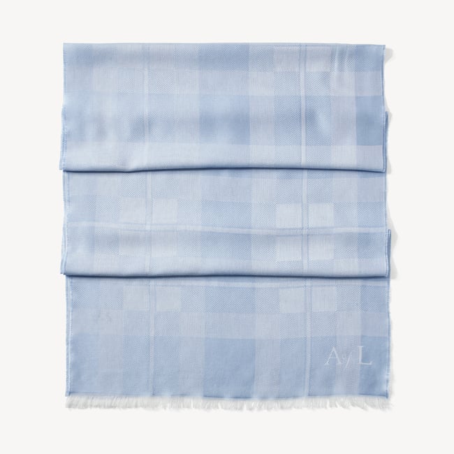 Silk Check Scarf Sky Blue Silk Modal